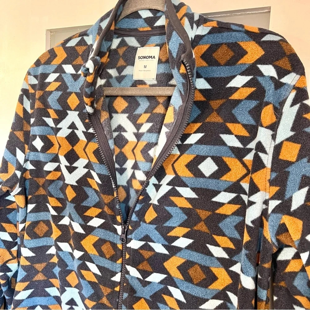 Sonoma Jacket Mens Size Medium Supersoft Arctic Fleece Blue Aztec Full Zipper - Picture 4 of 11